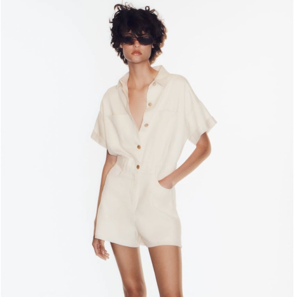 ZARA SHORT DENIM JUMPSUIT (Medium)